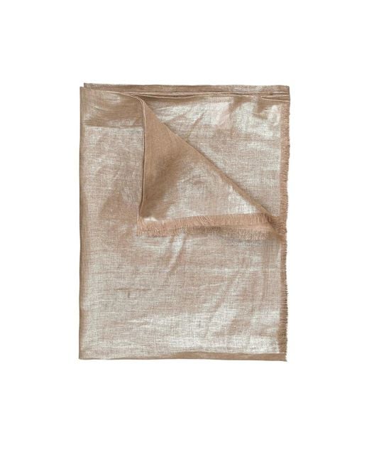 Brunello Cucinelli Natural Logo Patch Fringed Edge Scarf