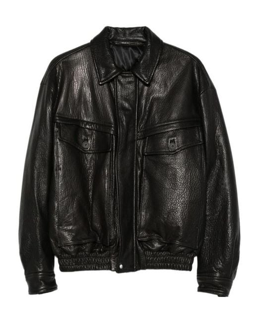 Salvatore Santoro Black Grainy Leather Jacket for men