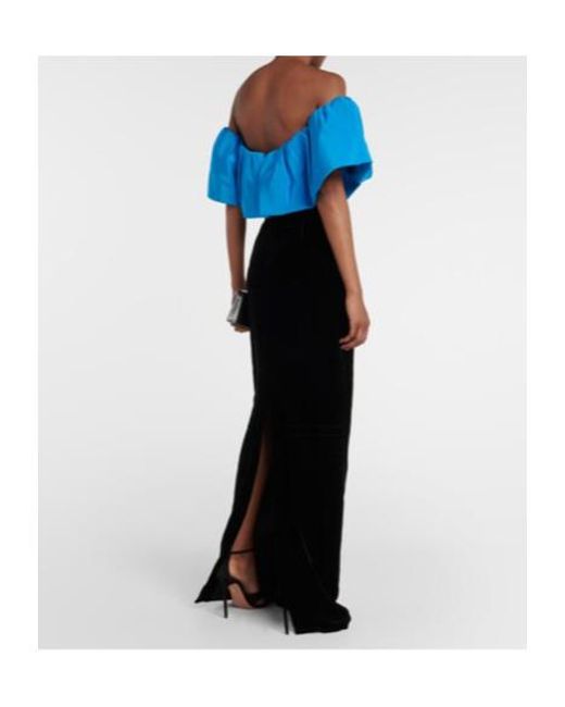 Monique Lhuillier Blue Ruffle-Trimmed Taffeta Gown