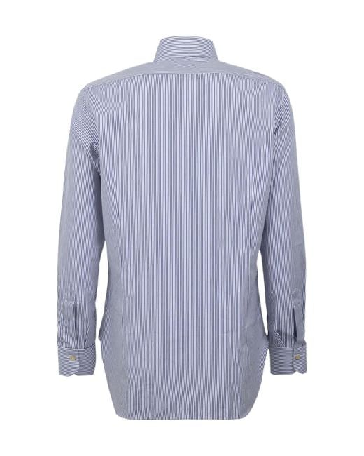 Kiton Blue Striped Long-Sleeve Shirt for men