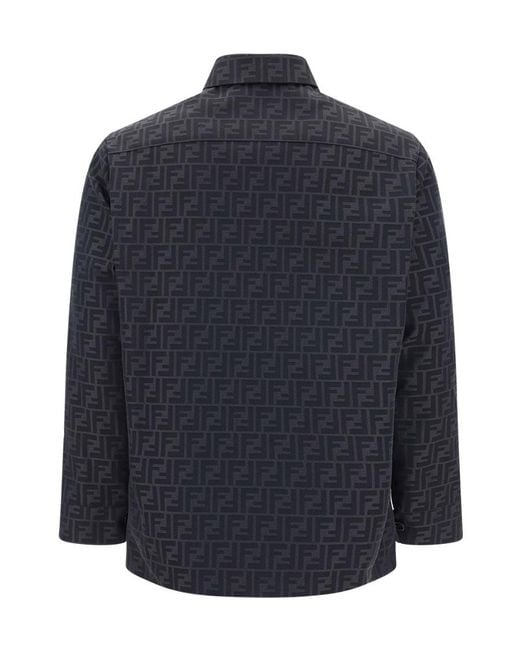 Fendi Blue All-Over Monogram Jacquard Overshirt for men