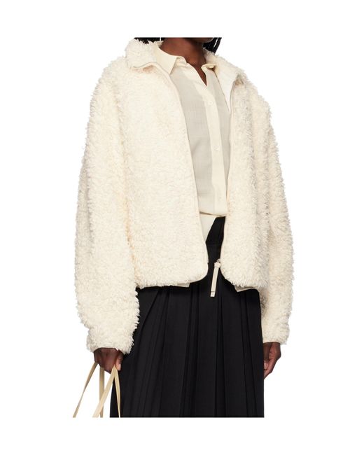 Jil Sander White Stand-Up Collar Fleece Jacket