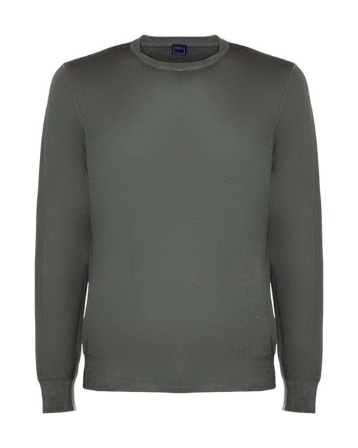 Fedeli Gray Long-Sleeved Crewneck Jumper for men