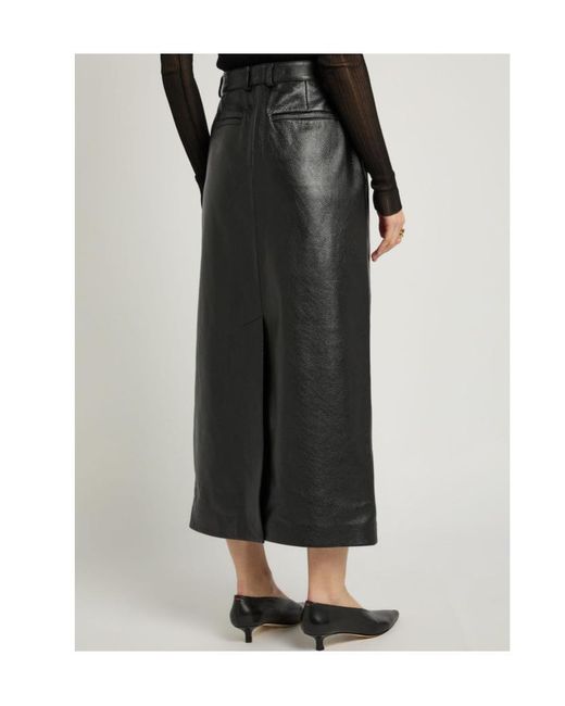 Totême Black Grained Leather Midi Skirt