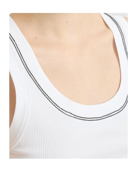 Brunello Cucinelli White Shiny Trim Tank Top