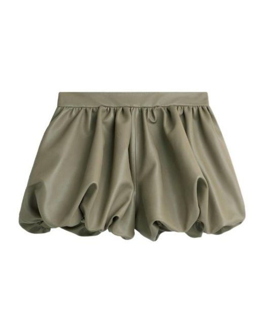 Frankie Shop Green Alina Faux Leather Bubble Hem Shorts