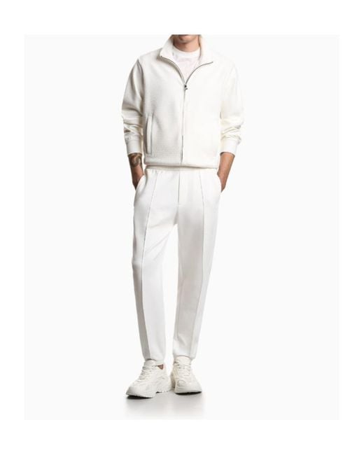 Emporio Armani White Zip-Up High Neck Sweatshirt for men