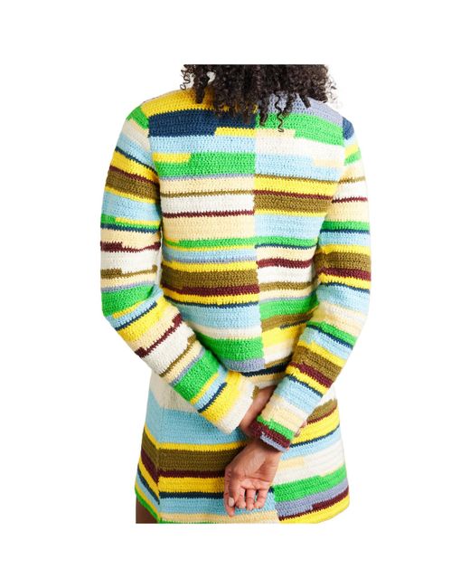 The Elder Statesman Green Striped Crocheted Organic Cotton Cardigan