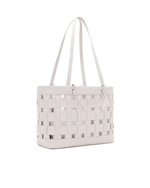 Emporio Armani White Tote Bag With Woven Design Double Handles And Pouch