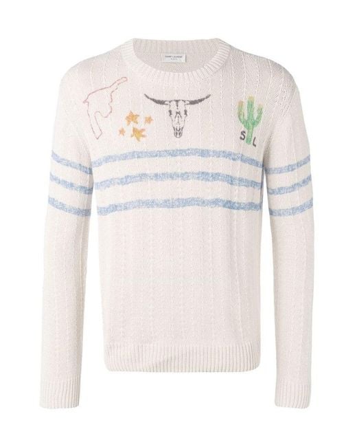 Saint Laurent White Arizona Knit Sweater for men