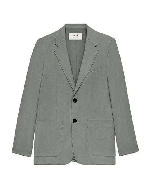 AMI Gray Tailored Single-Breasted Blazer for men