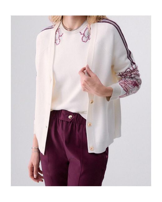 Liu Jo White V-Neck Jacquard Knit Top