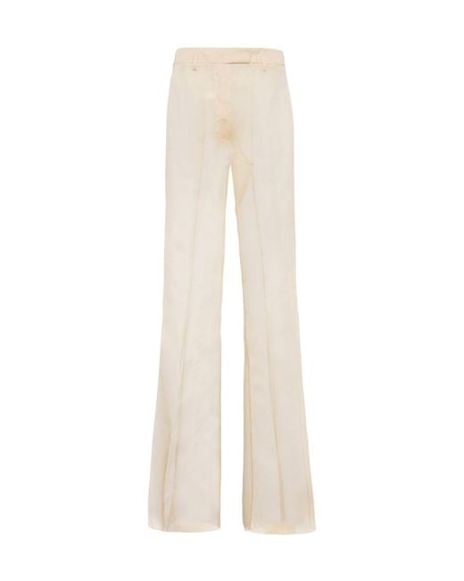 Prada White High-Waist Tonal Stitch Flared Trousers