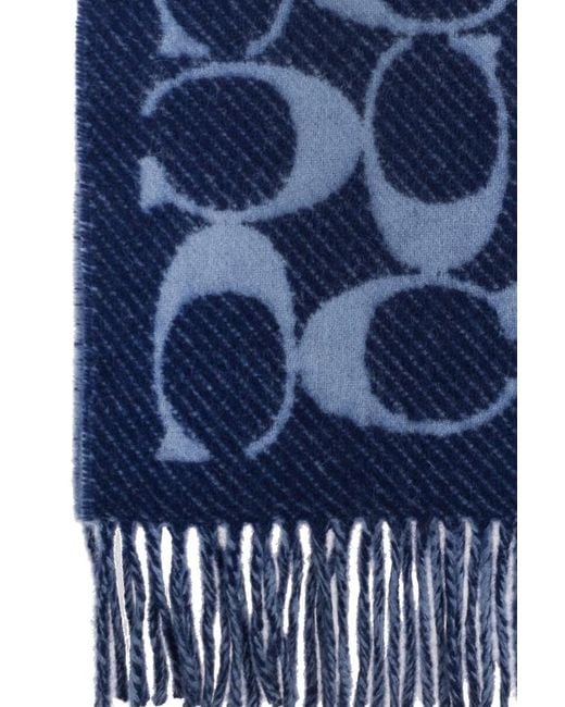 COACH Blue Logo Fringed Scarf for men