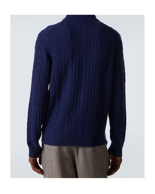 arch4 Blue Cable-Knit Polo Sweater for men