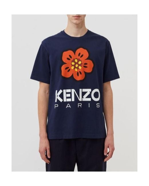 KENZO Blue Boke Flower Printed Crewneck T-Shirt for men