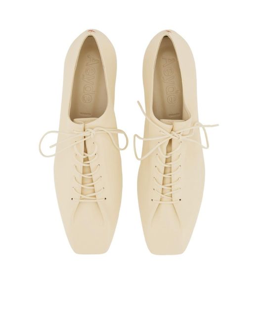 Aeyde White Isla Lace-Up Flats
