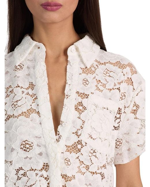 Alice + Olivia White Lane Lace-Embroidered Shirt
