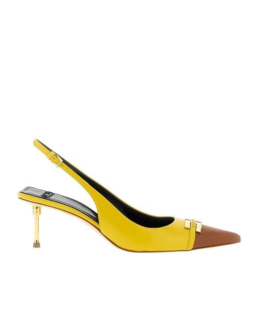 Elisabetta Franchi Yellow Contrast Toe Metal Detail Pumps