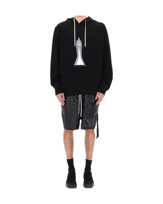 Rick Owens Black Oversized Printed Hoodie for men