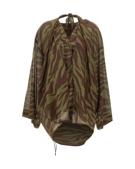 The Attico Brown The V-Neck Printed Mini Dress