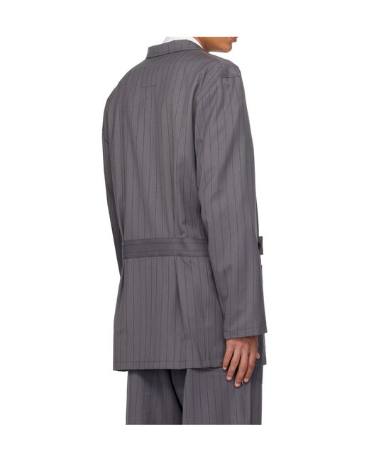 Y-3 Gray Pinstripe Wool Blend Work Jacket for men