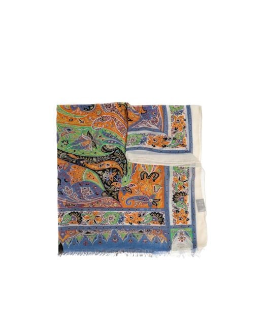 Etro Blue Paisley Patterned Scarf