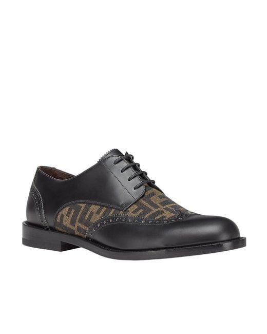 Fendi Black Ff-Motif Detail Derby Lace-Up Shoes for men