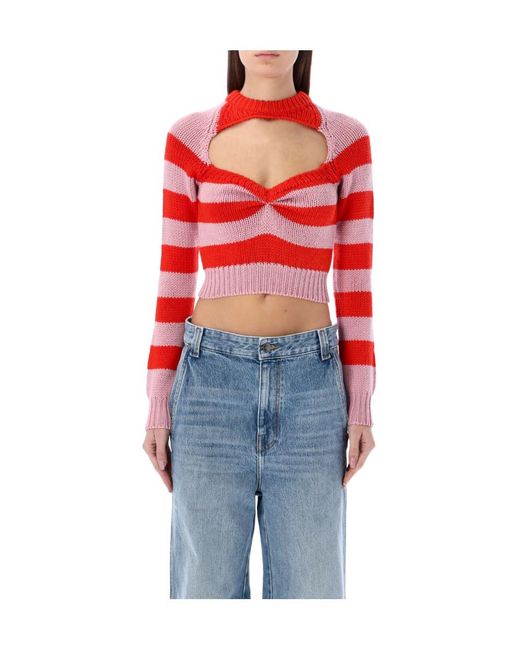 Marni Red Striped Cut-Out Knitted Jumper
