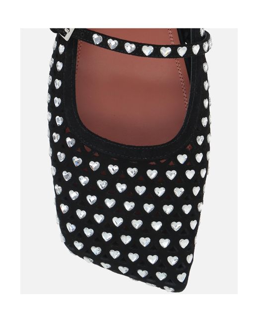 AMINA MUADDI Black Crystal Heart-Shaped Ballet Shoes