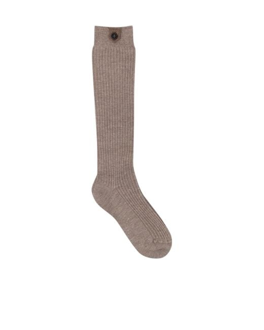 Brunello Cucinelli Brown Metallic-Threading Ribbed-Knit Socks