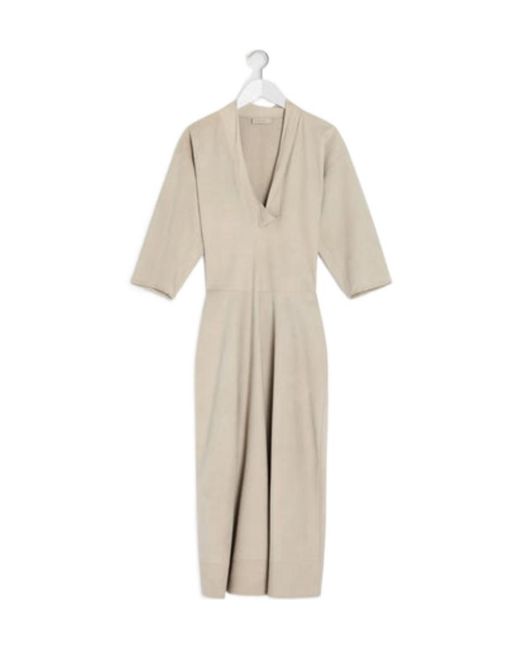 Lemaire Natural Draped V-Neck Midi Dress