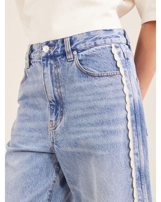 FRAME Blue Crochet Bow Crop High-Rise Wide-Leg Jeans