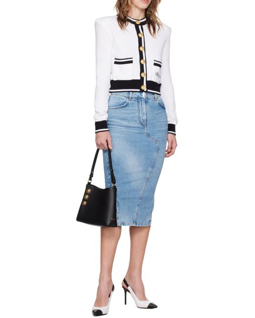 Balmain White Signature Button-Detail Cardigan