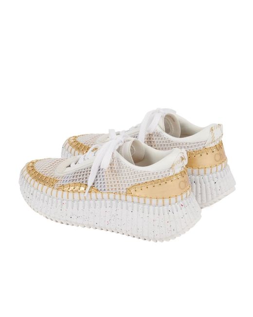 Chloé White Chloé Nama Metallic Detailed Lace-Up Sneakers