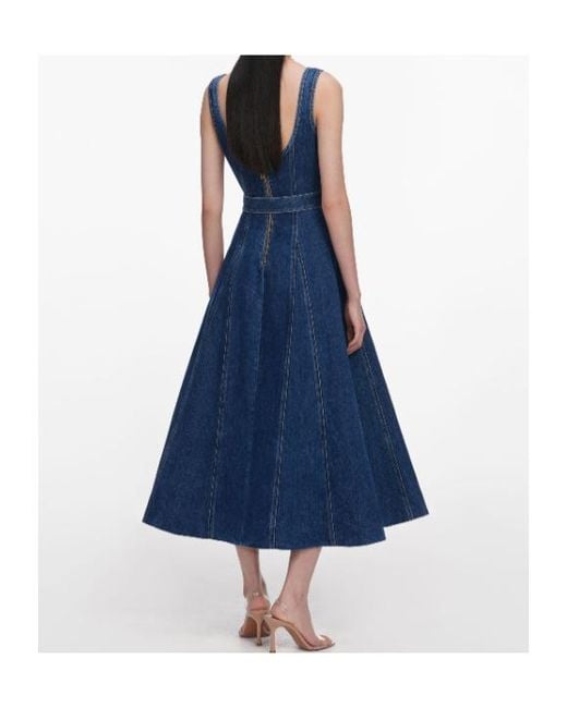 Self-Portrait Blue Belt-Detail Flared Midi Denim Dress