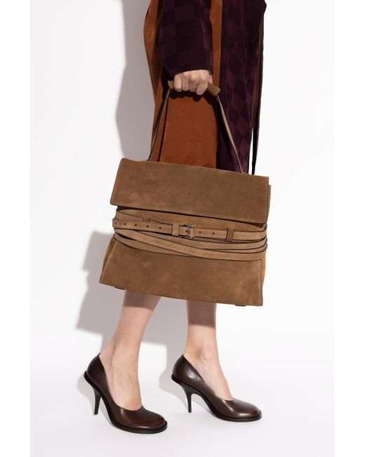 Moschino Brown Logo Detailed Top Handle Handbag