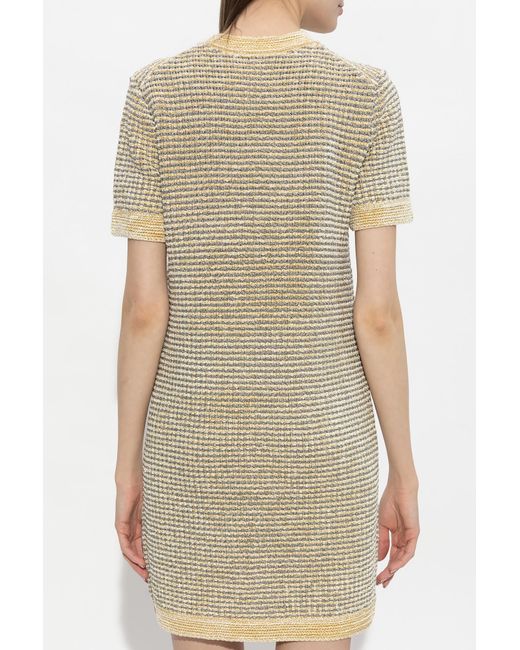 Tory Burch Natural Metallic Thread Velvet Midi Dress