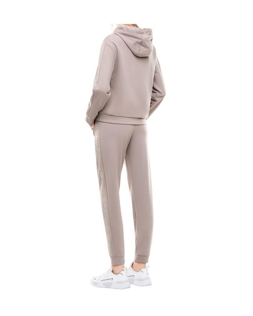EA7 Gray Cotton Suit Tracksuit With A Hood And Logo Tape Tracksuit