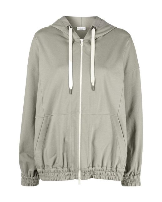 Brunello Cucinelli Gray Jersey-Knit Drawstring Zipped Hoodie