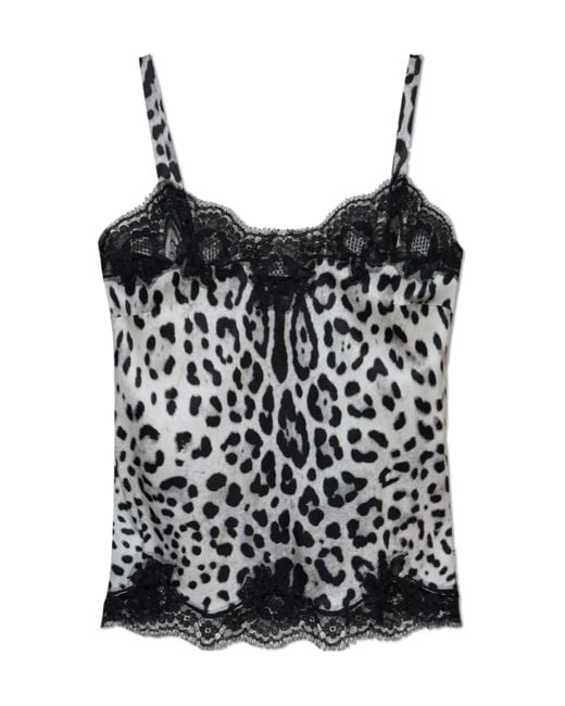 Dolce & Gabbana Black Leopard Printed Lace Detailed Camisole