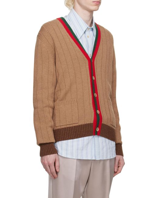 Gucci Natural Web Stripe Ribbed-Knit Cardigan for men