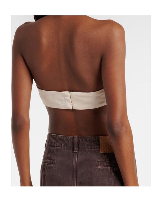 Magda Butrym Natural Ruffled Cotton And Silk Bandeau Top