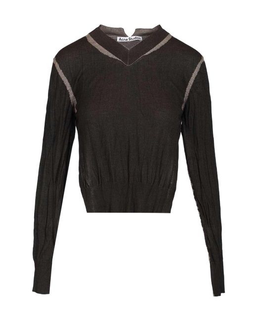 Acne Black Wrinkled V-Neck Jumper