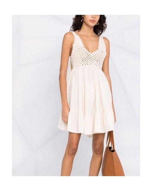 Pinko Natural Maxi Bow Detailed Open Knit Mini Dress