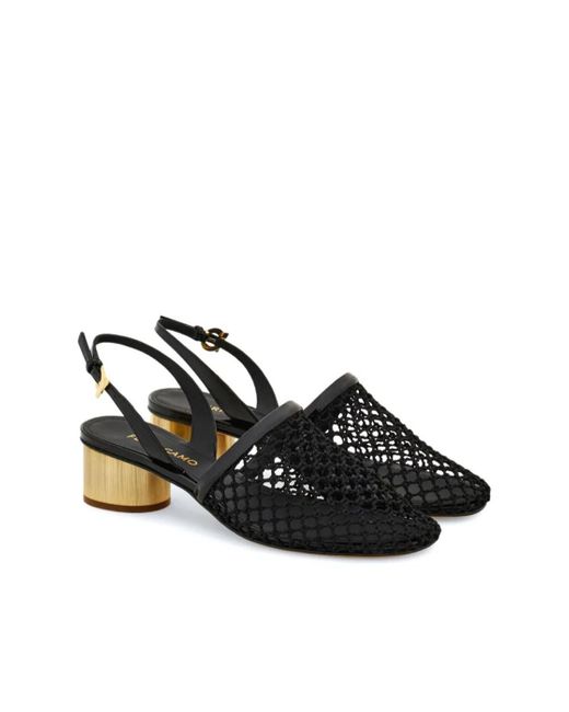 Ferragamo Black Mesh Open-Heeled Shoes
