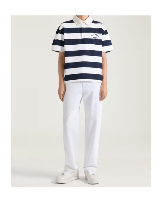 Givenchy Blue Paris Logo Embroidered Striped Polo Shirt for men