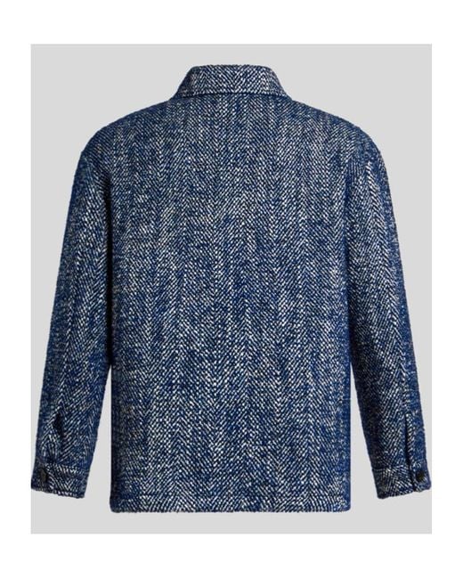 Etro Blue Herringbone Shirt Jacket for men
