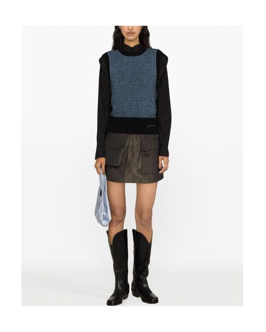 Ganni Blue Logo-Embroidered Knit Vest