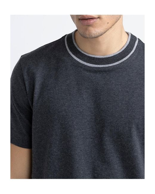Peserico Blue Contrasting-Collar T-Shirt for men